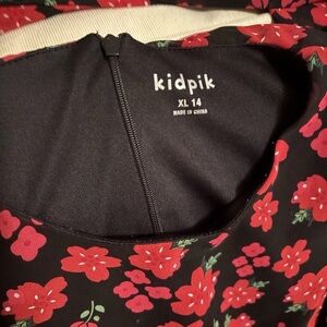 Kidpik Black Dress with Red Floral Design